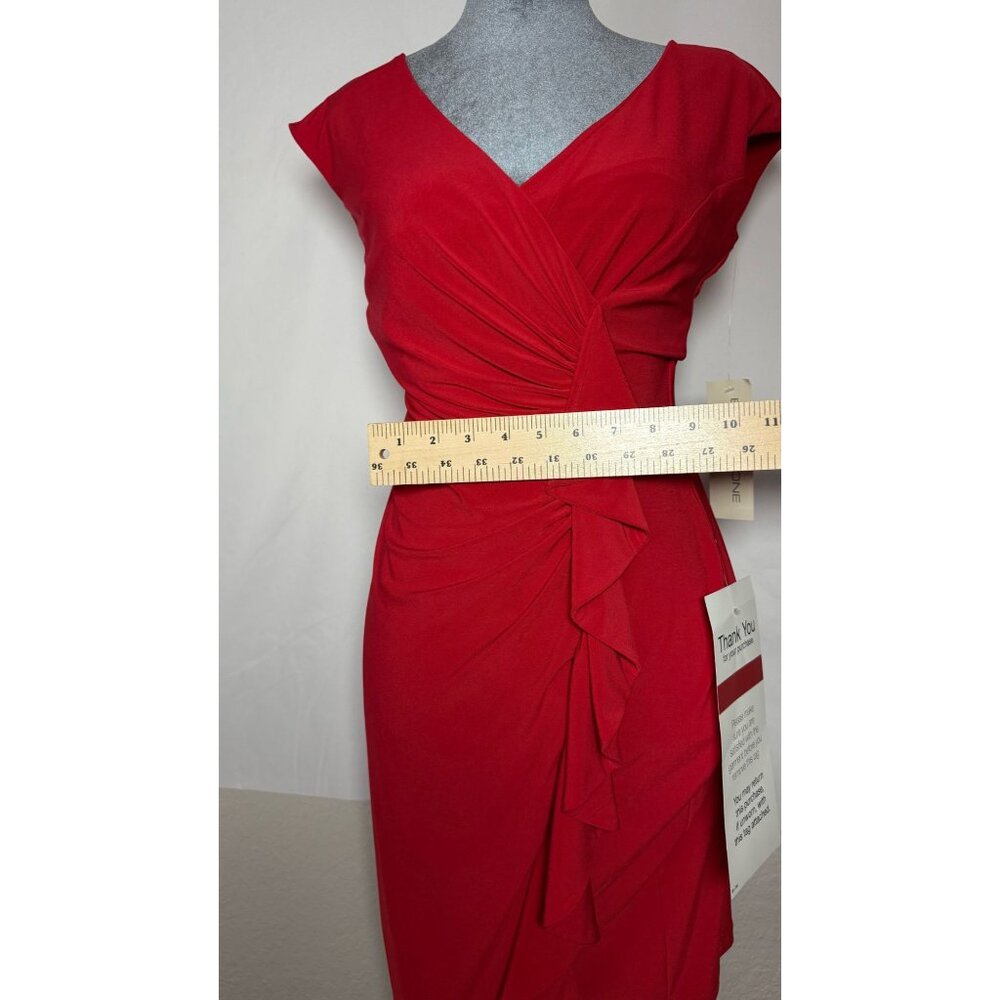 Evan-Picone-Women's Red Ruched Ruffle V-Neck Cocktail Dress Size 4 NWT - Picture 5 of 9